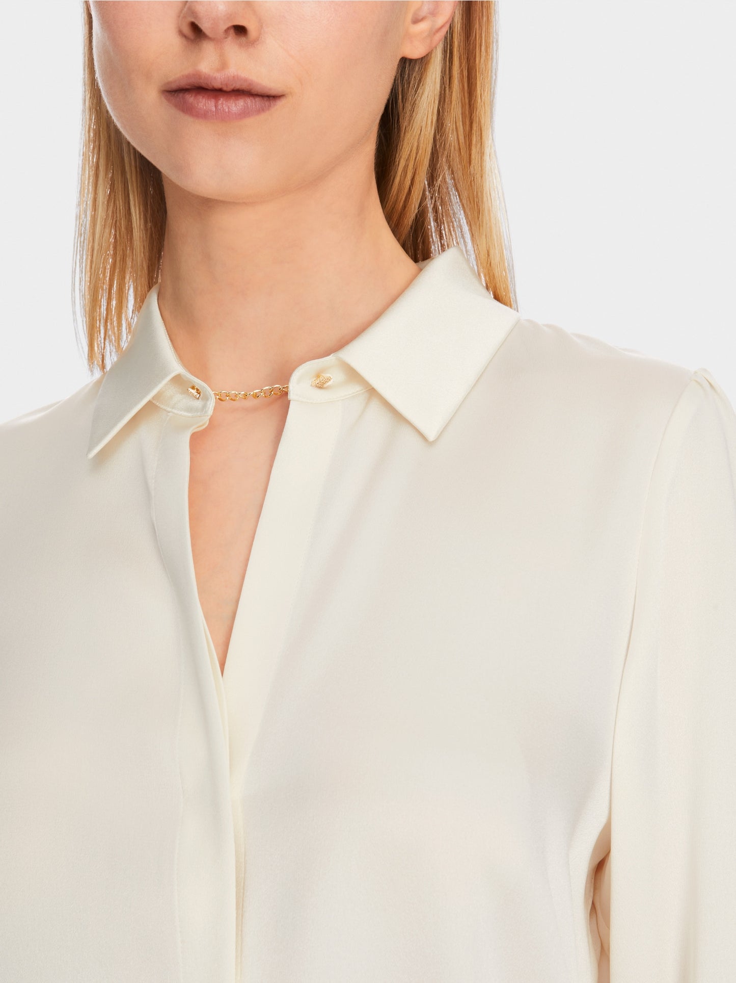 Fine Silk Blouse with Chain Button - Bright Ecru