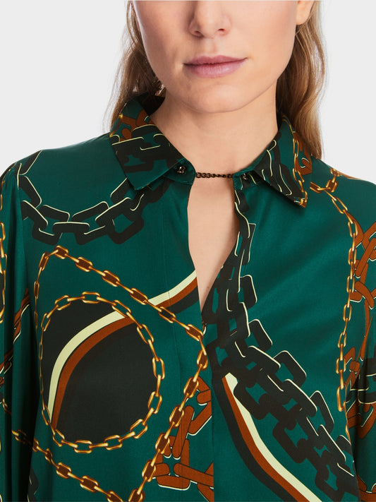 Silk blouse with chain design - Soft Forest