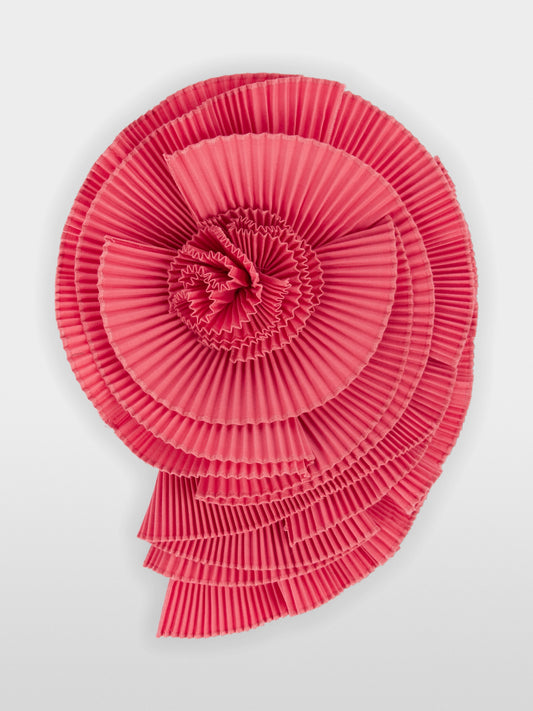 Pleated Brooch in Floral Shape - Neon Soft Coral