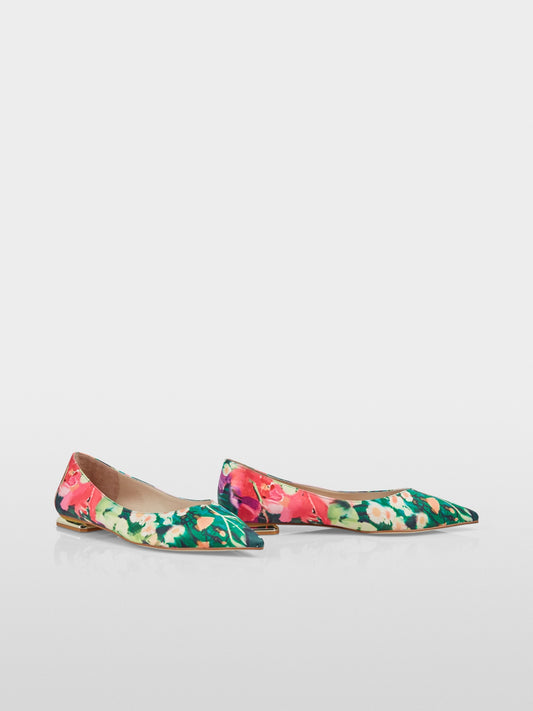 Ballerina Flats in Printed Satin - Deep Moss