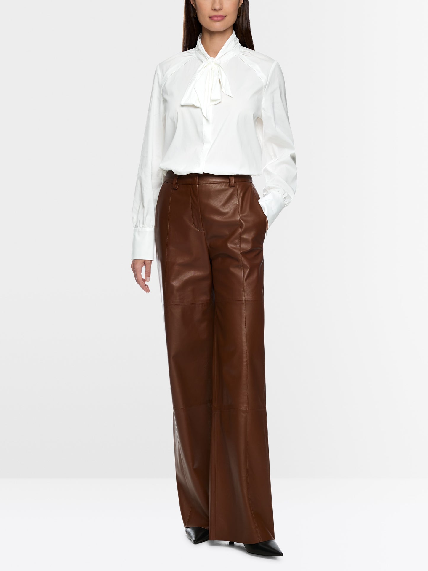 Cotton Stretch Bow Blouse - White