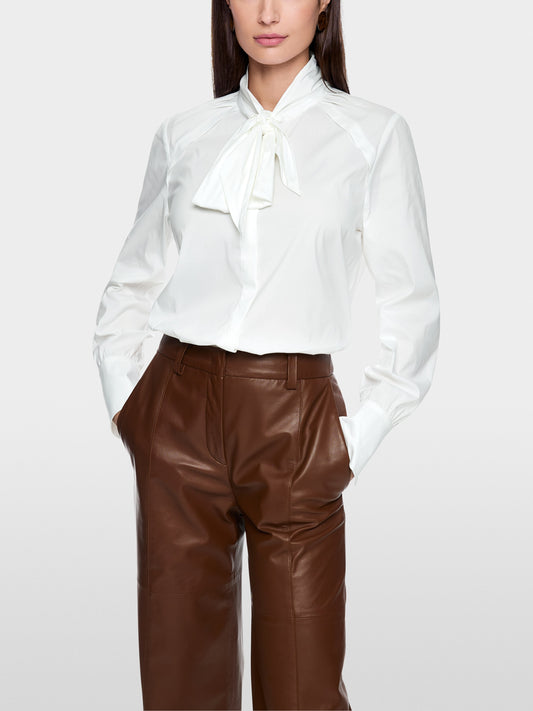 Cotton Stretch Bow Blouse - White