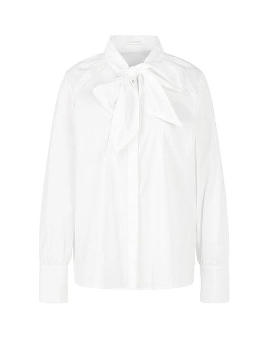 Cotton Stretch Bow Blouse - White