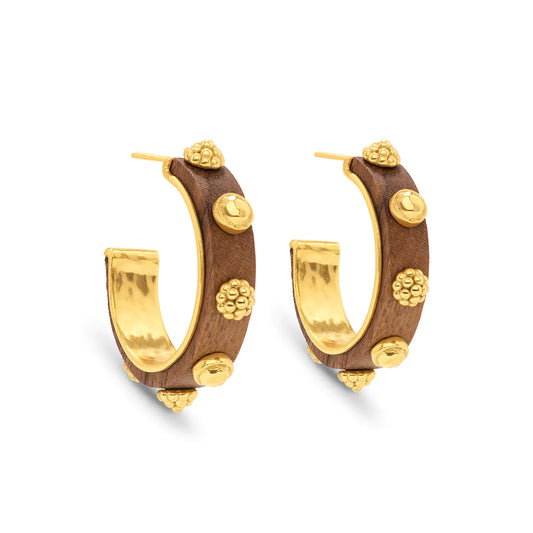 Gaia Hooop Earrings in Hammered Gold/Teak