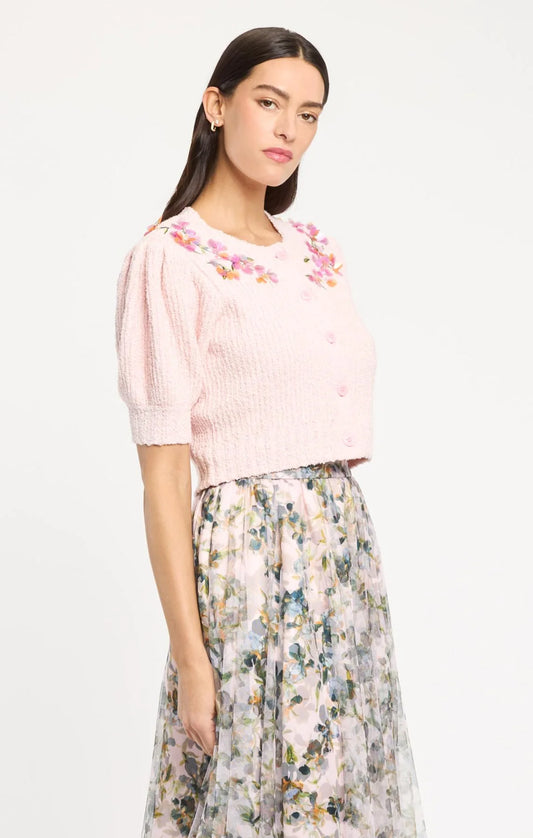 Millicent Trailing Iris Cardigan - Rosy Cloud
