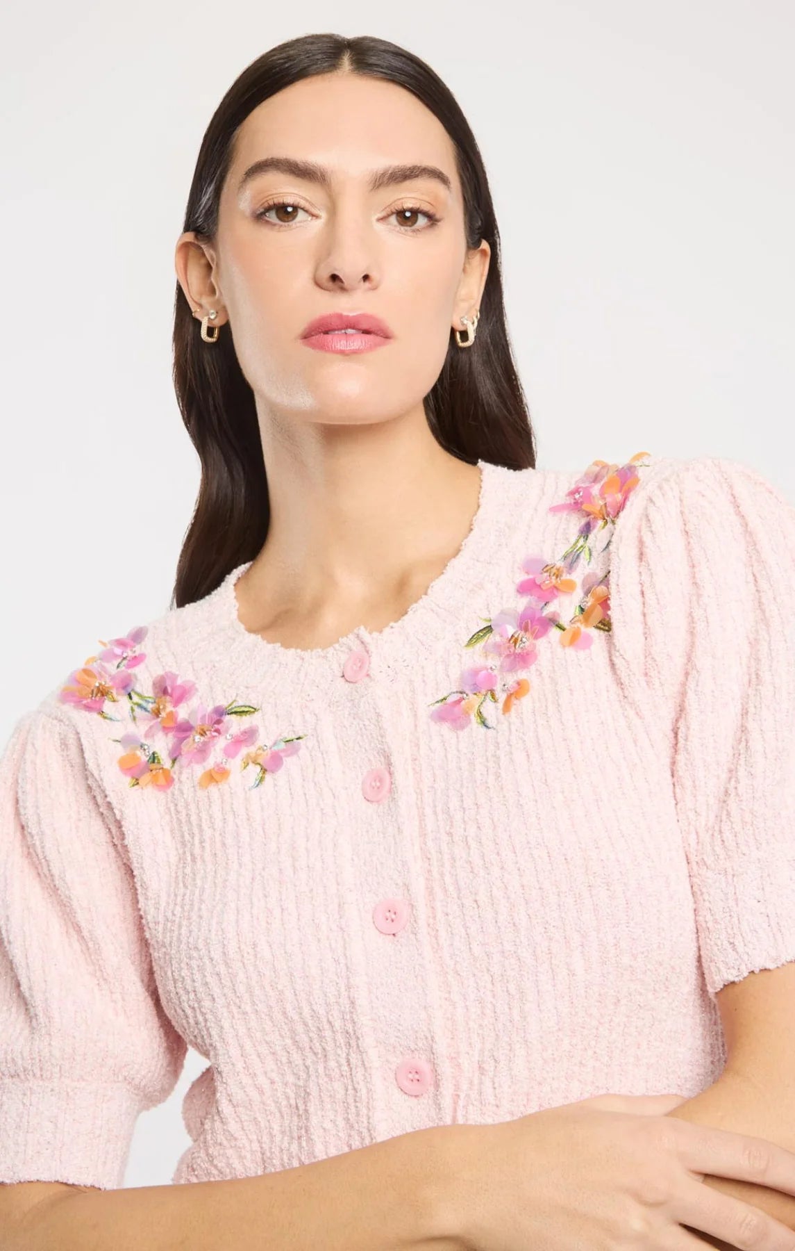 Millicent Trailing Iris Cardigan - Rosy Cloud