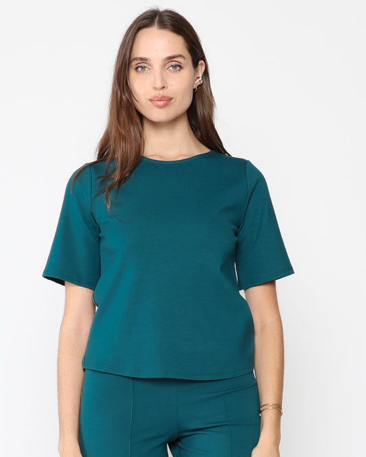 Ponte Knit Short Sleeve Top Extended - Teal