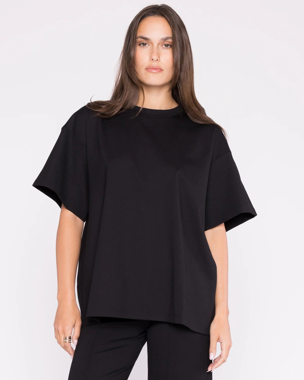 BLACK PONTE KNIT BIG SHIRT - Black