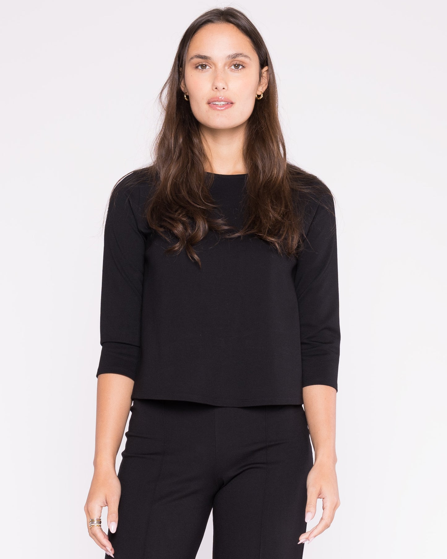 Ponte Knit 3/4 Sleeve Top - Black