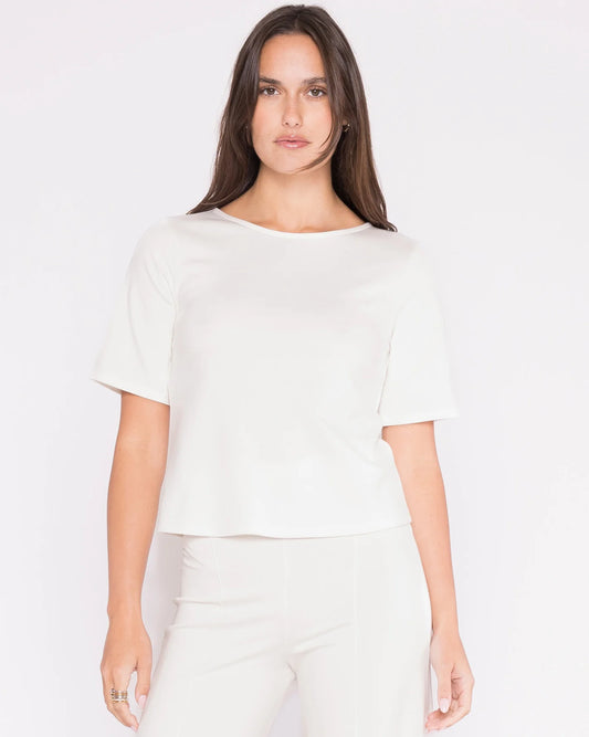 Ponte Knit Short Sleeve Top Extended - Off White
