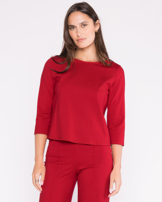 Ponte Knit 3/4 Sleeve Top - Red