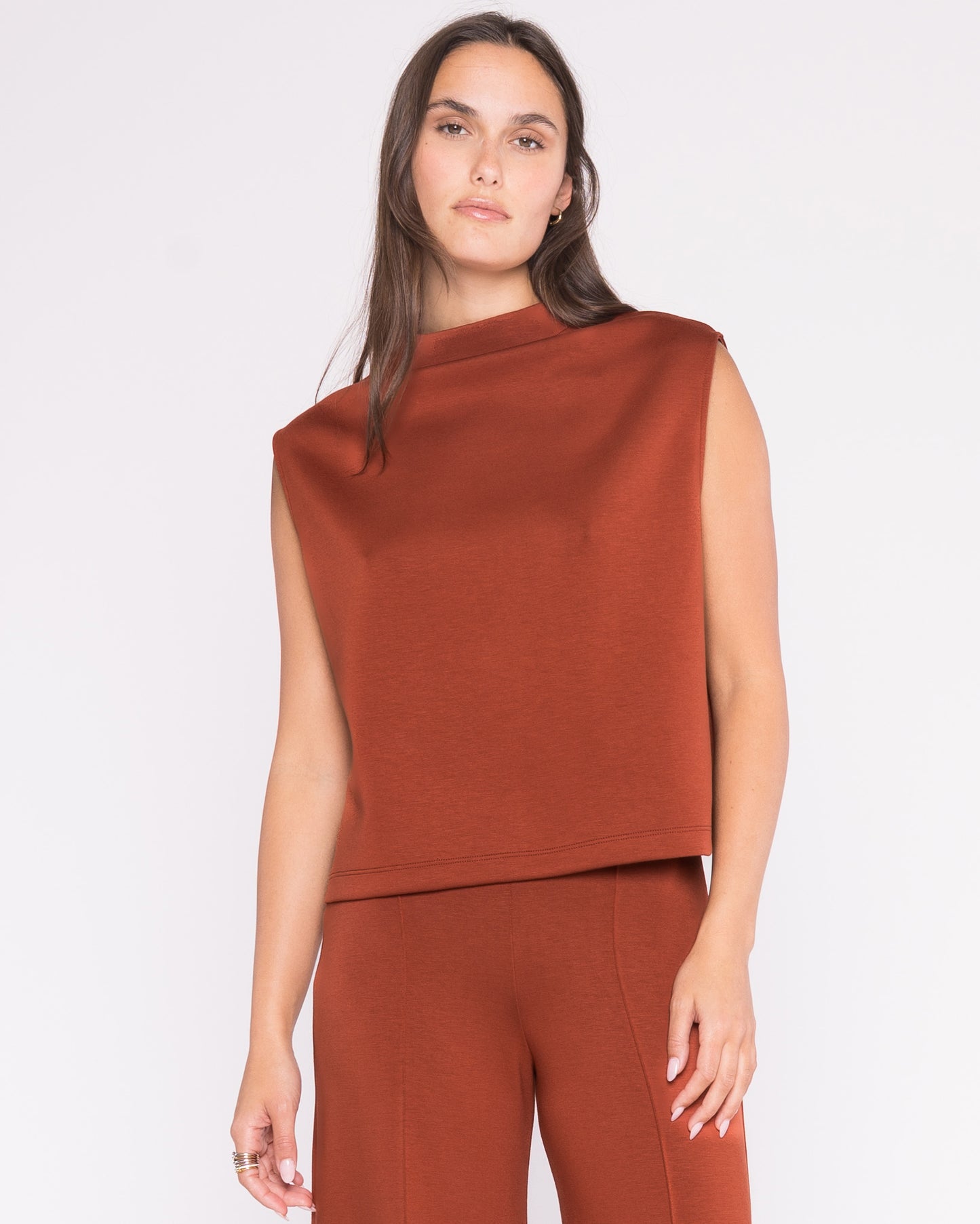 Scuba Cowl Neck Top - Rust