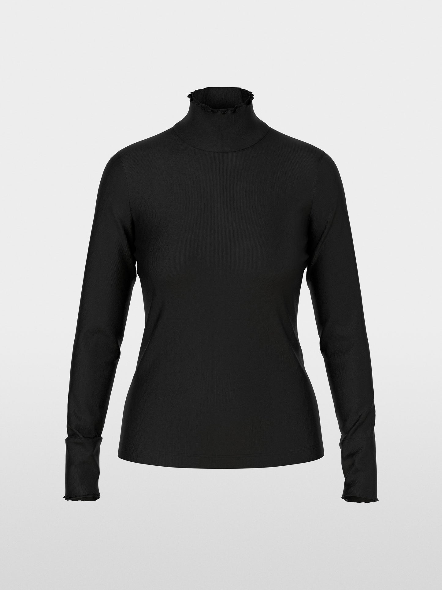 Plain Long-Sleeved Turtleneck Shirt - Black