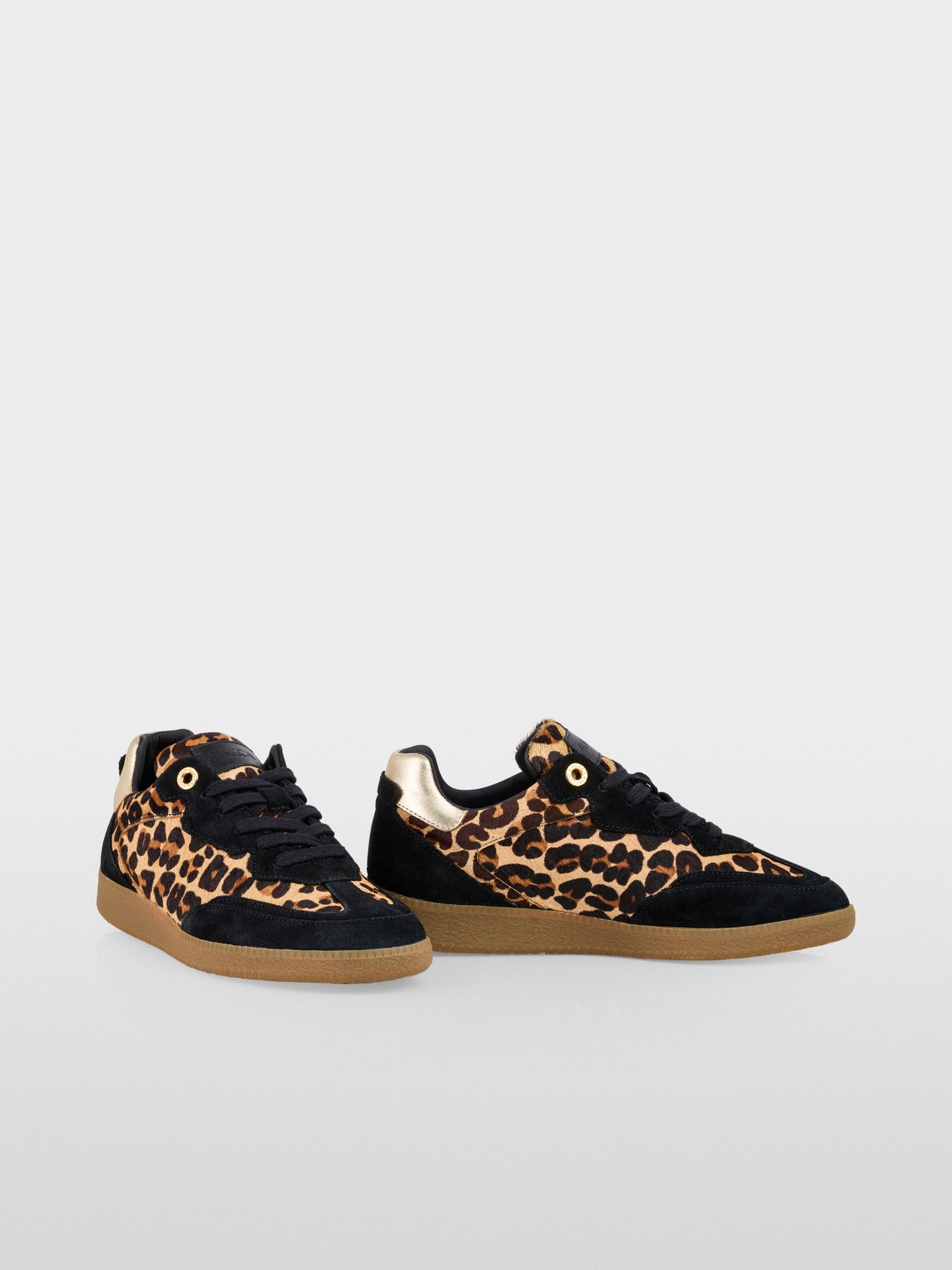Leather Trainers with Leo Highlights - Milk Coffee