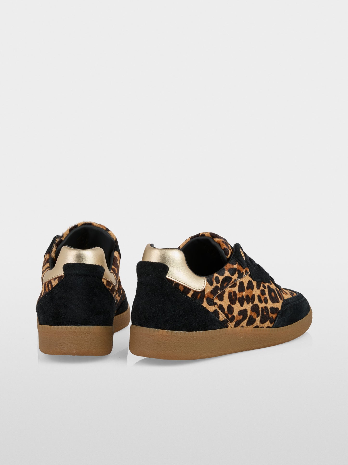 Leather Trainers with Leo Highlights - Milk Coffee