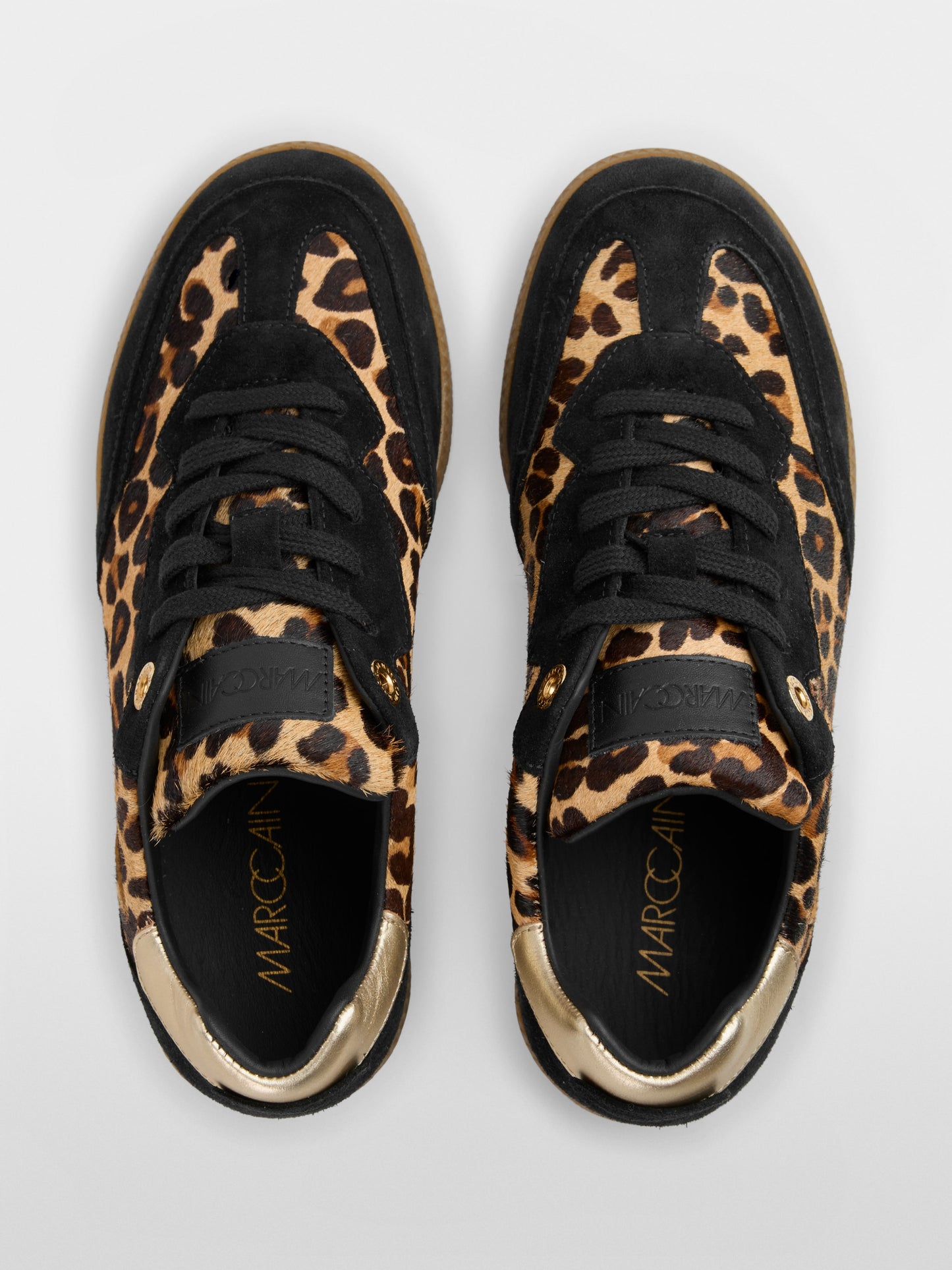 Leather Trainers with Leo Highlights - Milk Coffee