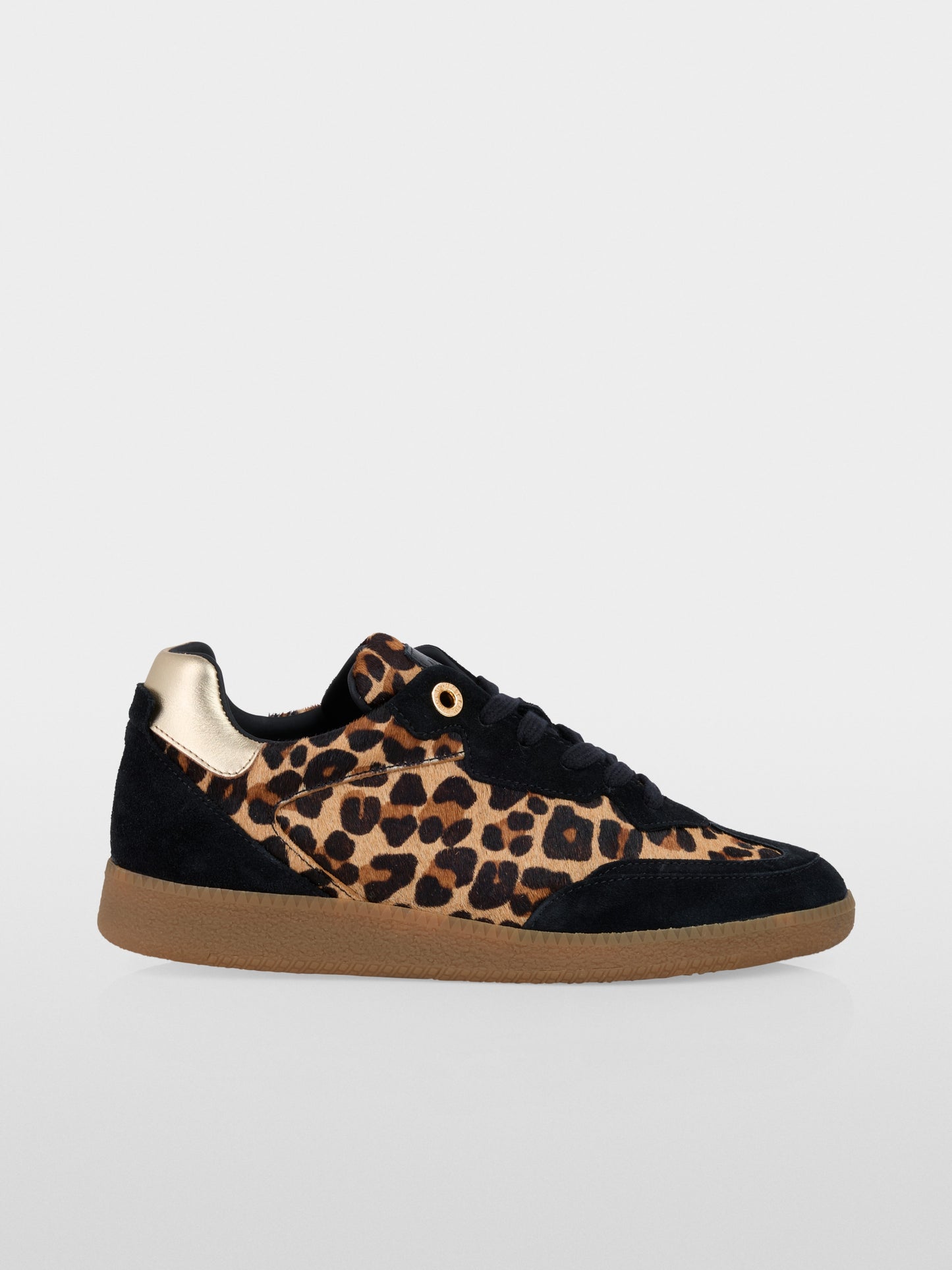 Leather Trainers with Leo Highlights - Milk Coffee