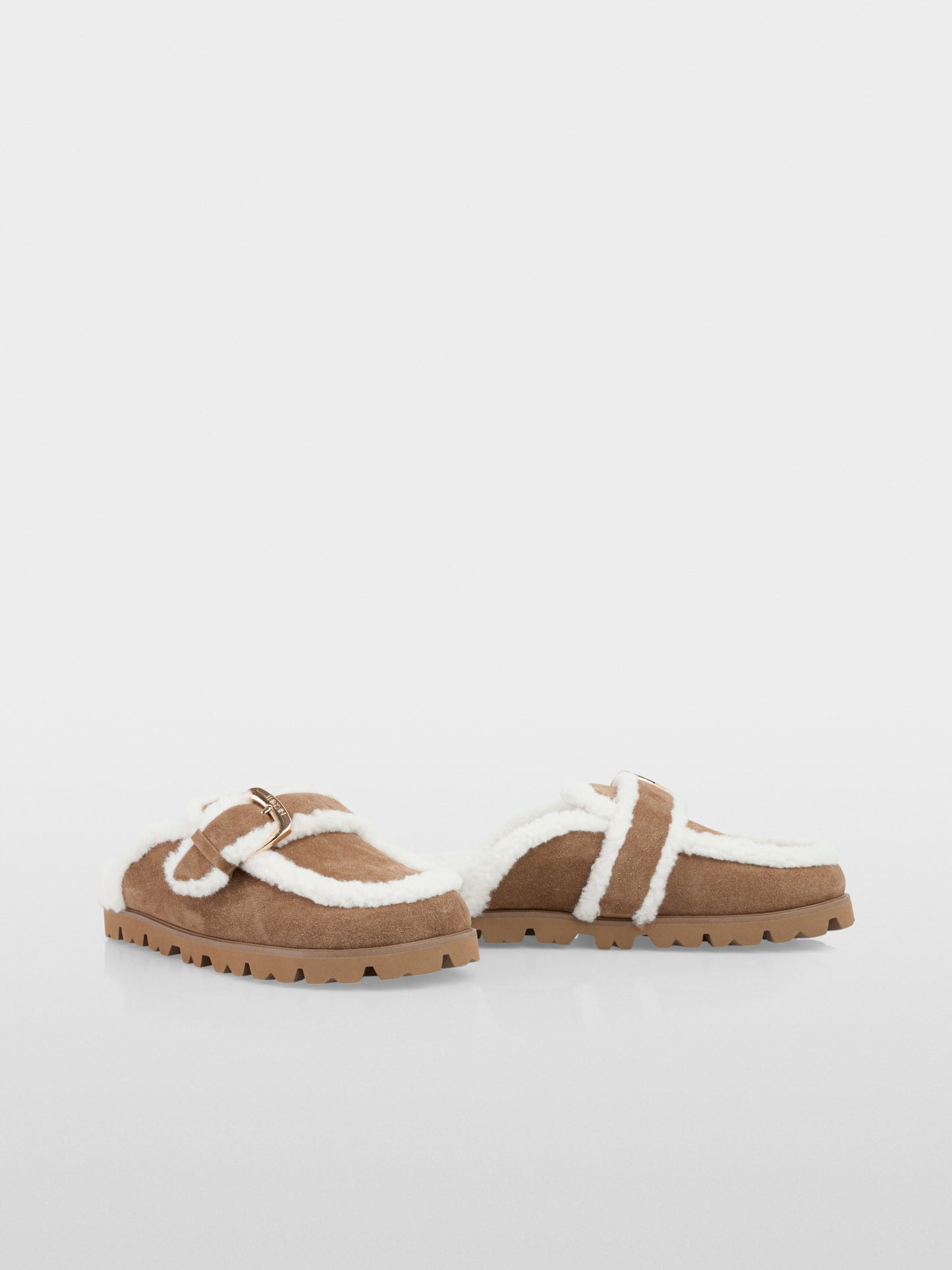 Calfskin Suede Loafers with Buckle - Milk Coffee