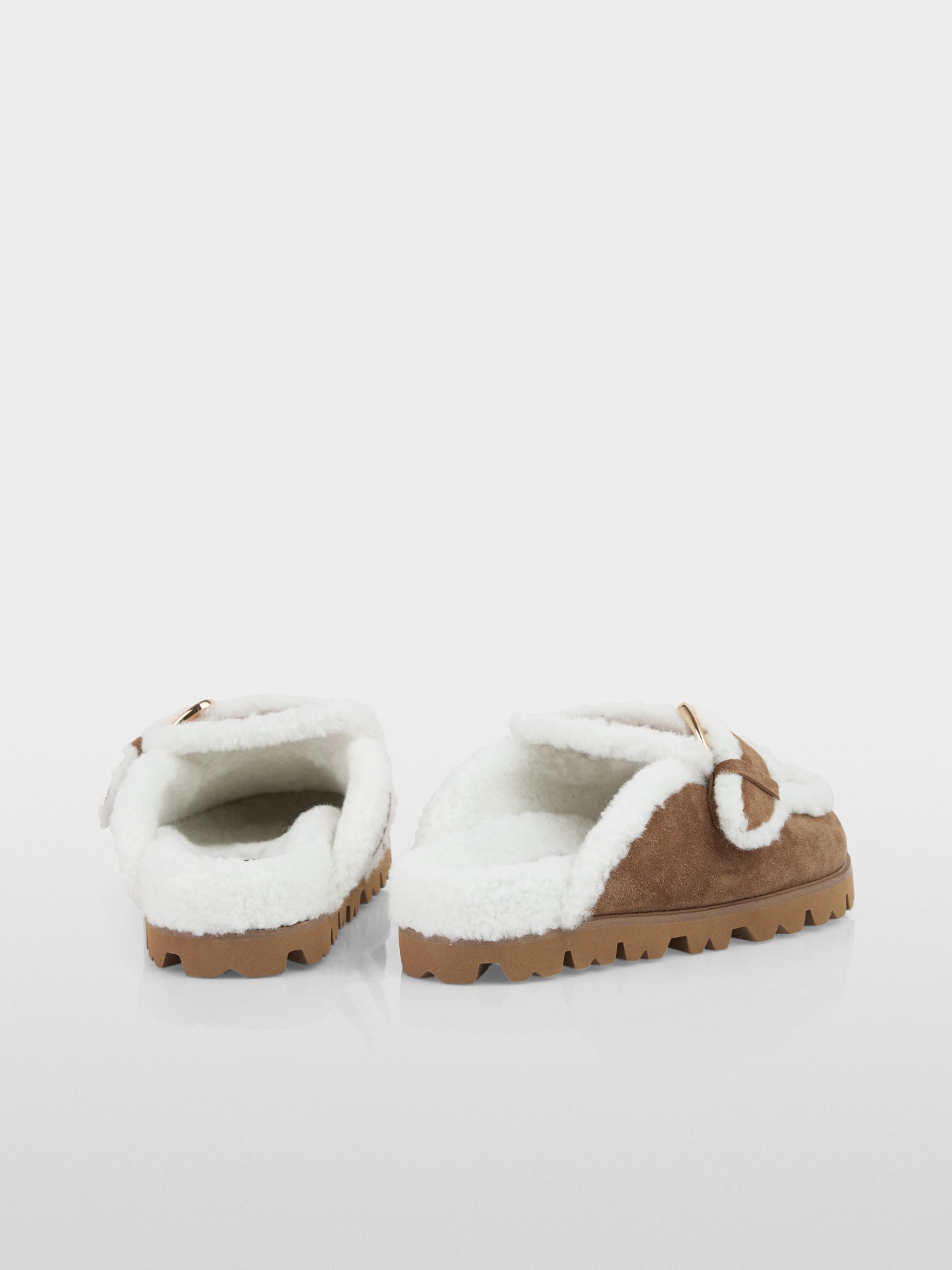 Calfskin Suede Loafers with Buckle - Milk Coffee