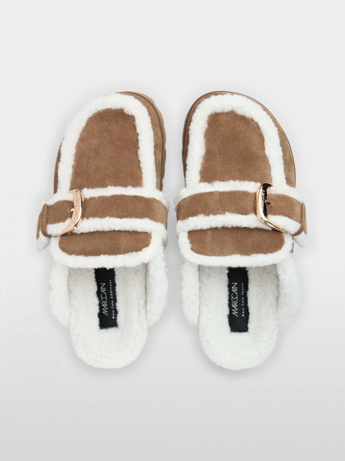 Calfskin Suede Loafers with Buckle - Milk Coffee