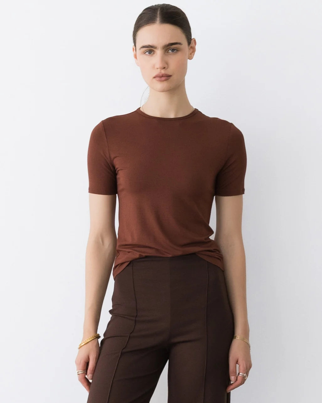 Modal Fitted T-Shirt - Cocoa