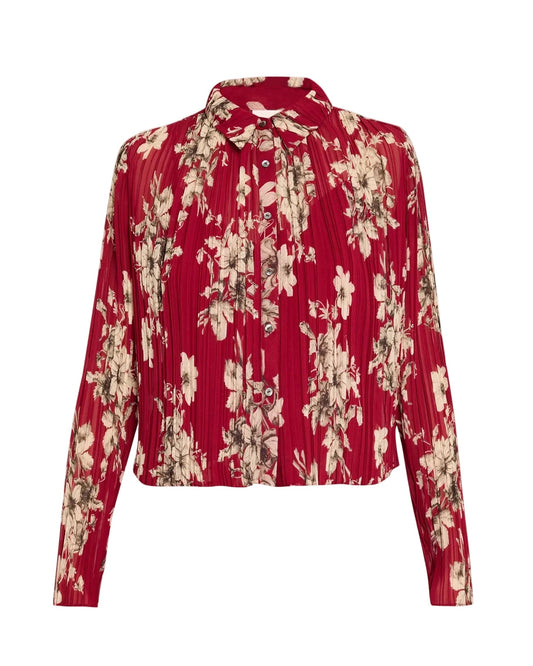 Handsketched Floral Delaine Top - Berrywine Gardenia