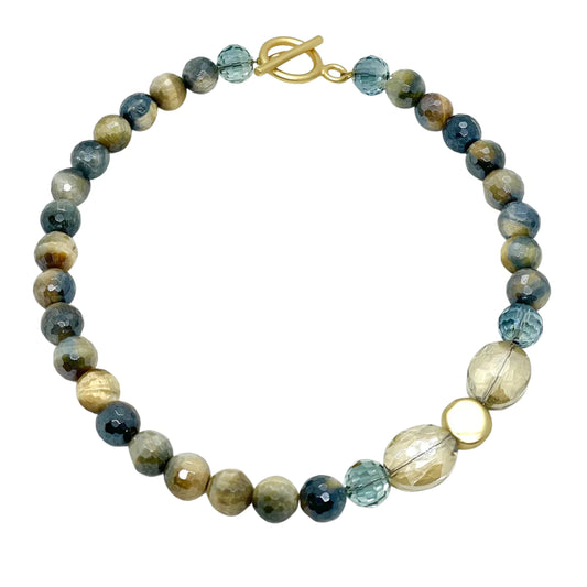 Blue Cream + Tiger Eye Champagne Necklace