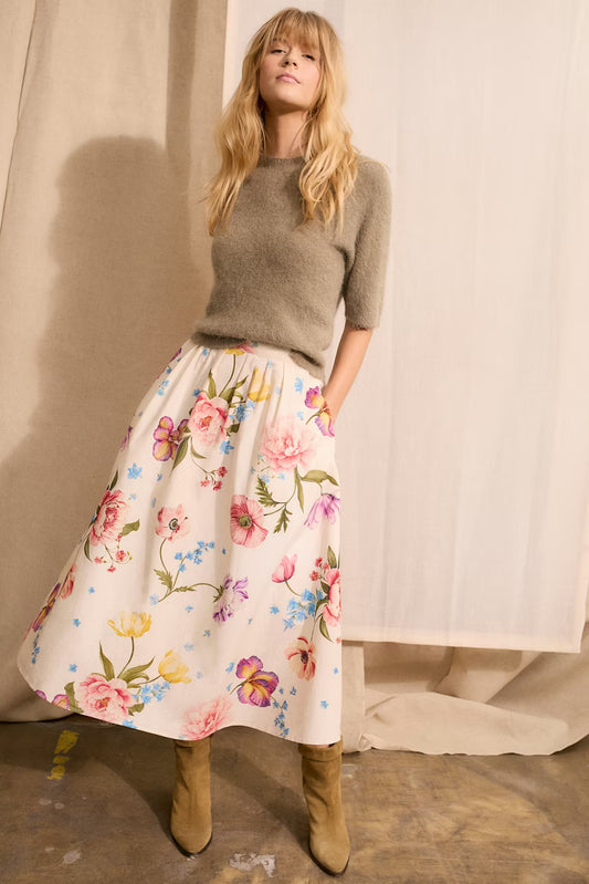 Floral Skirt - White Red
