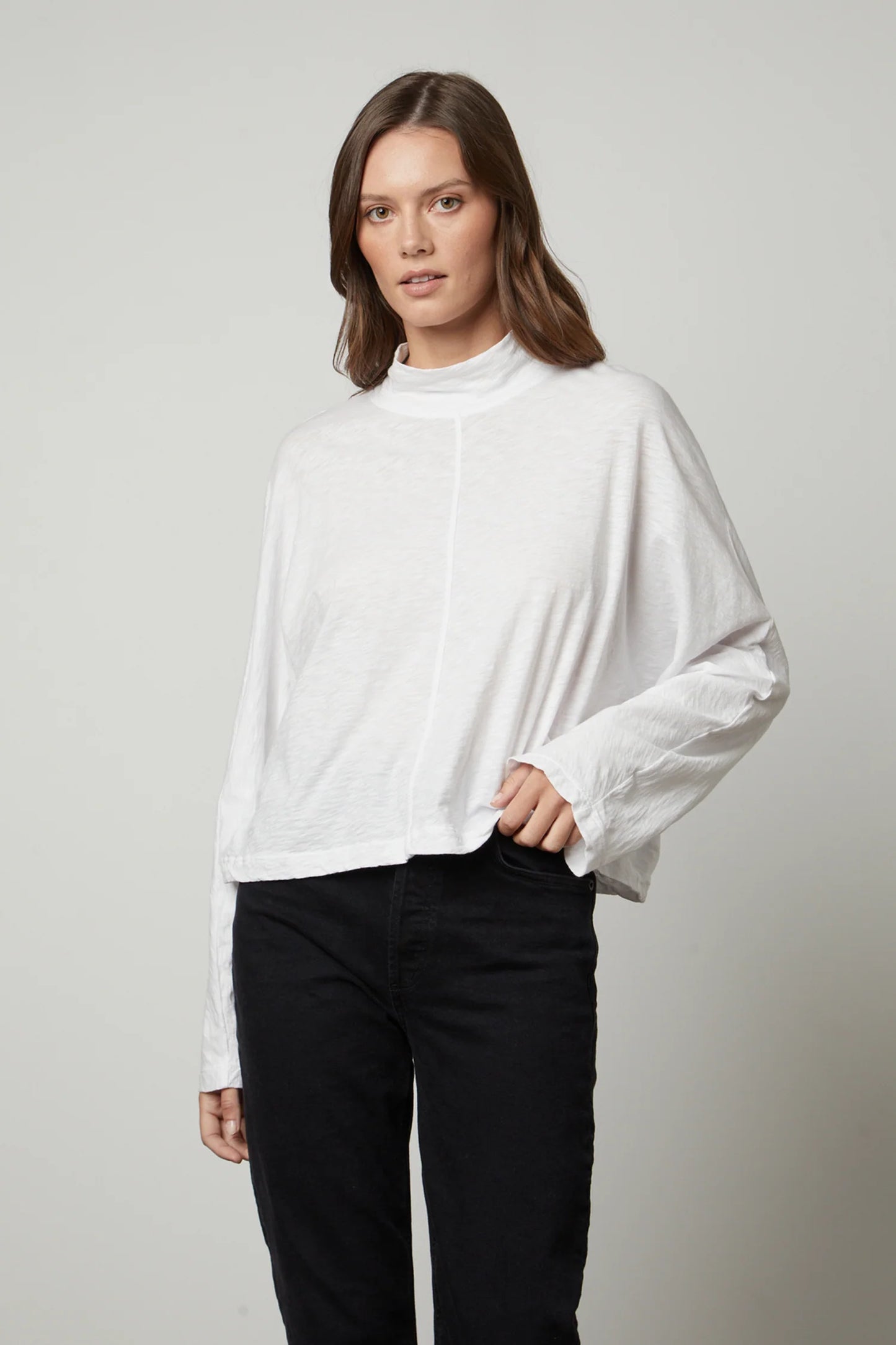 Stacey  Mock Neck Tee - White