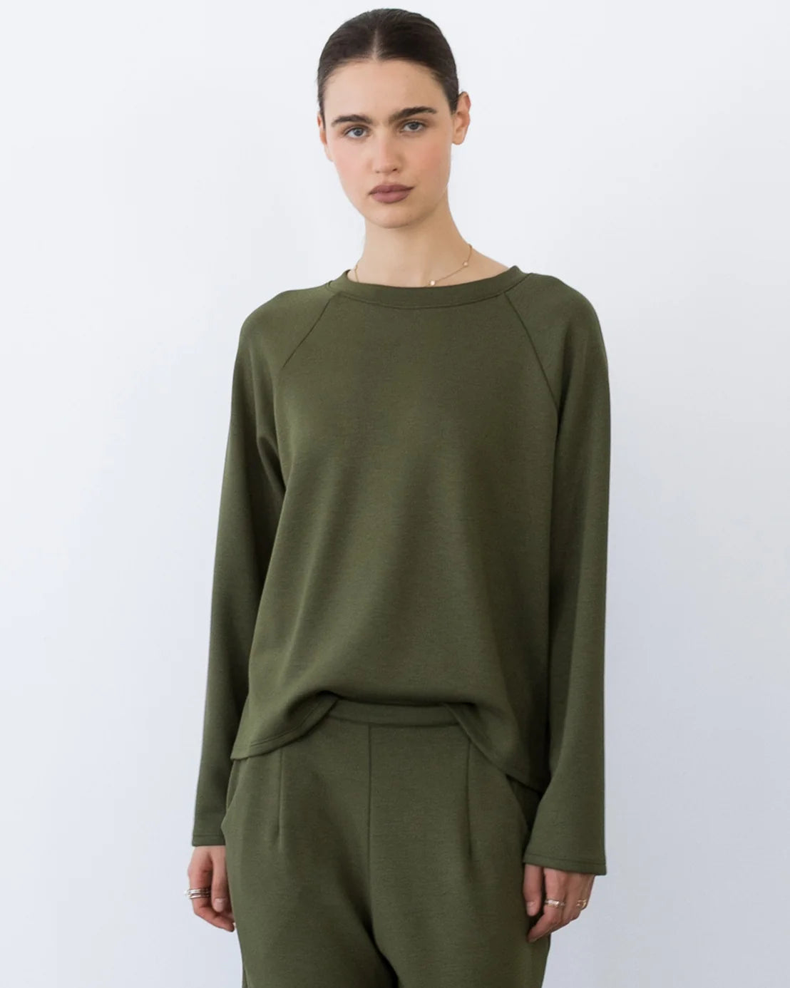 Scuba Oversized Raglan Top - Olive