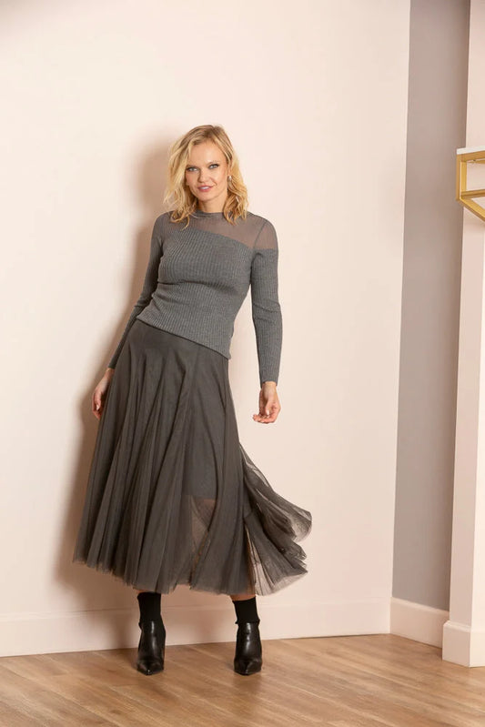 Lilliana Tulle Skirt with Merino Wool Lining - Grey