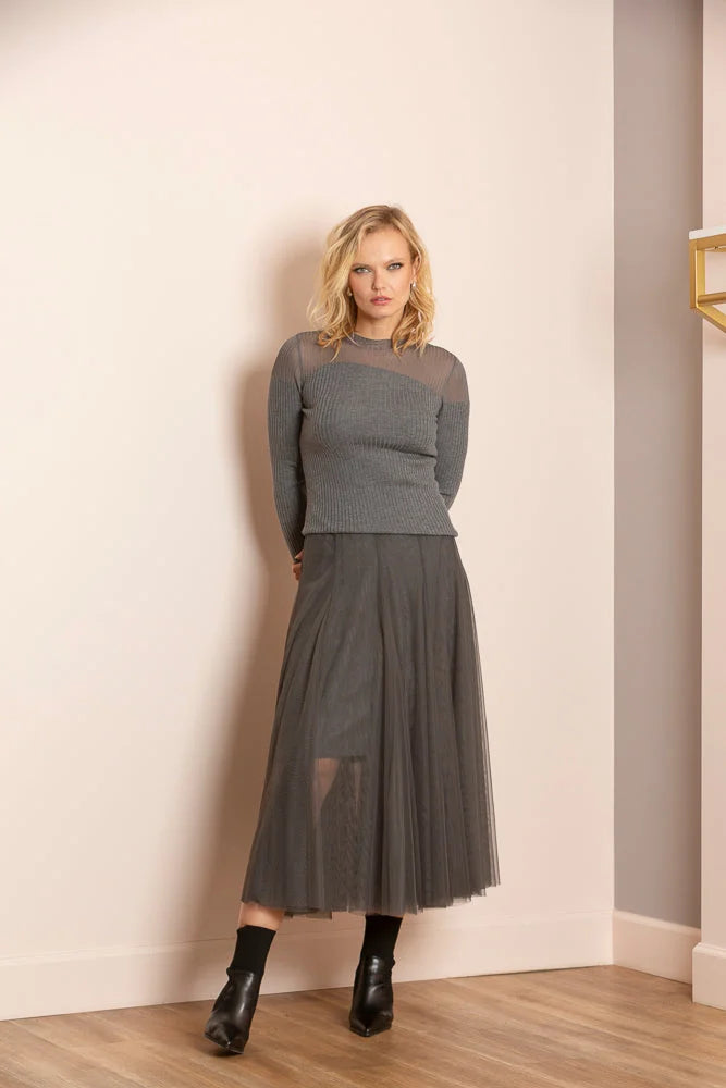 Lilliana Tulle Skirt with Merino Wool Lining - Grey