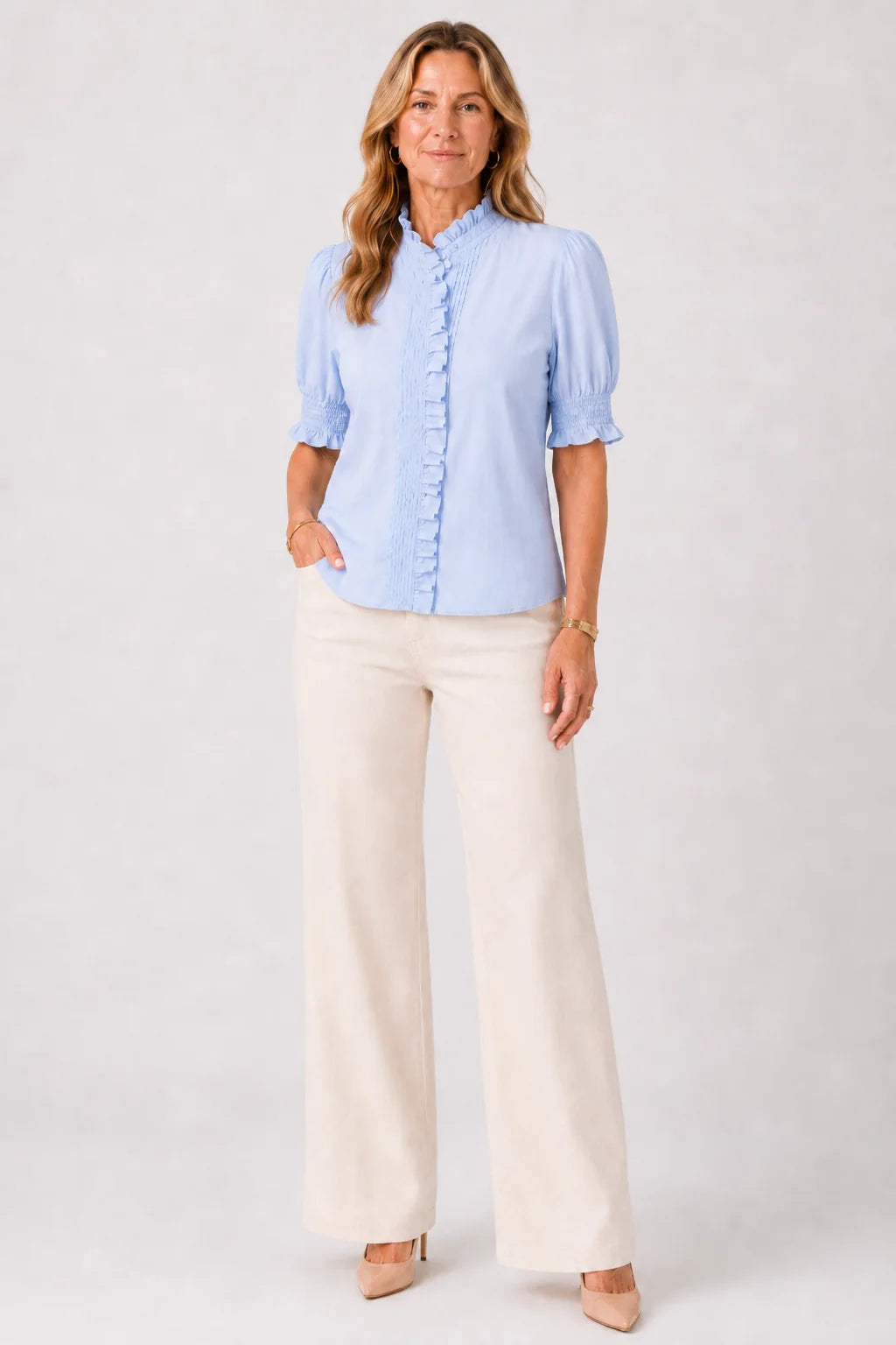 Kiki Ruffle Shirt - Sky
