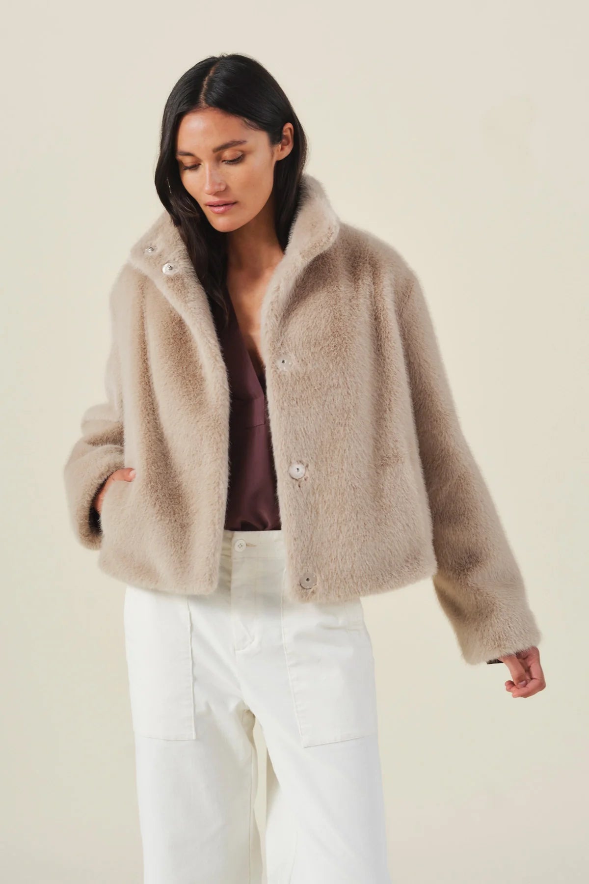 Sheena Faux Fur Jacket - Beige