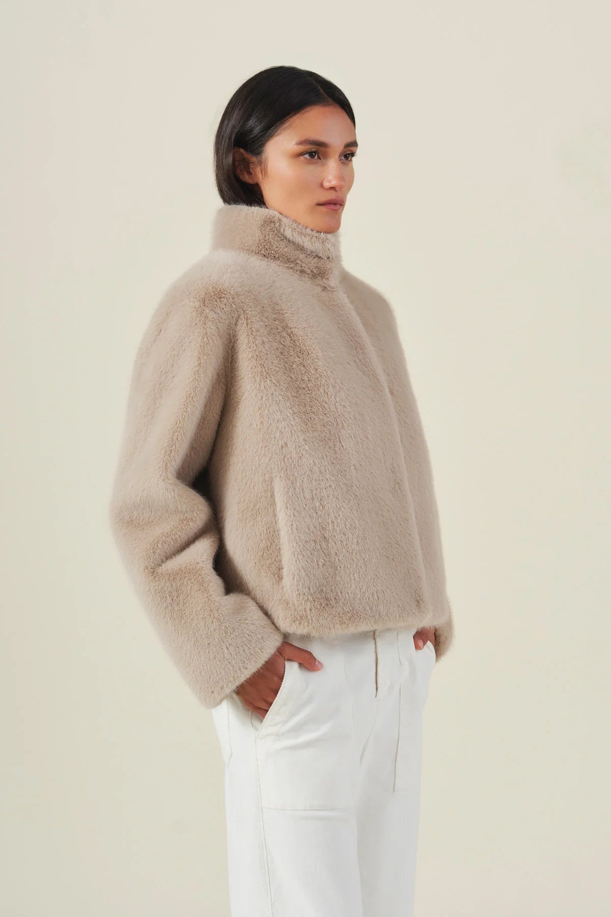 Sheena Faux Fur Jacket - Beige