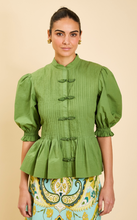 Calvin Pintucked Top - Evergreen