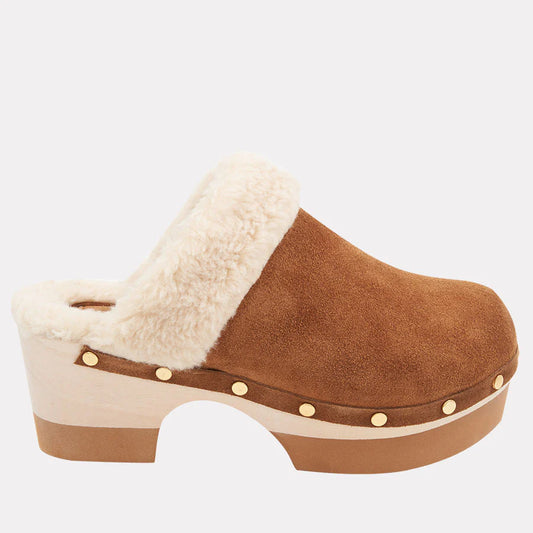 Olivia Faux Suede Clog - Cognac Natural