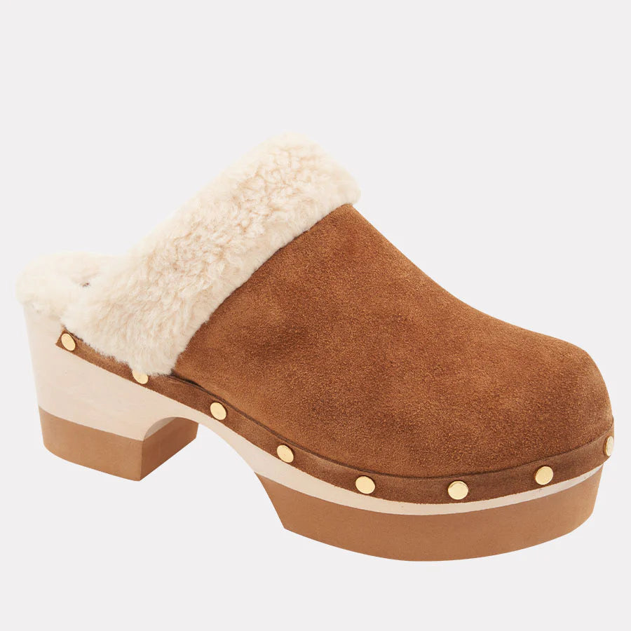 Olivia Faux Suede Clog - Cognac Natural