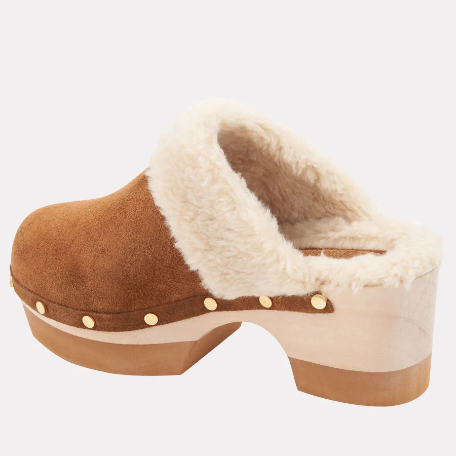 Olivia Faux Suede Clog - Cognac Natural
