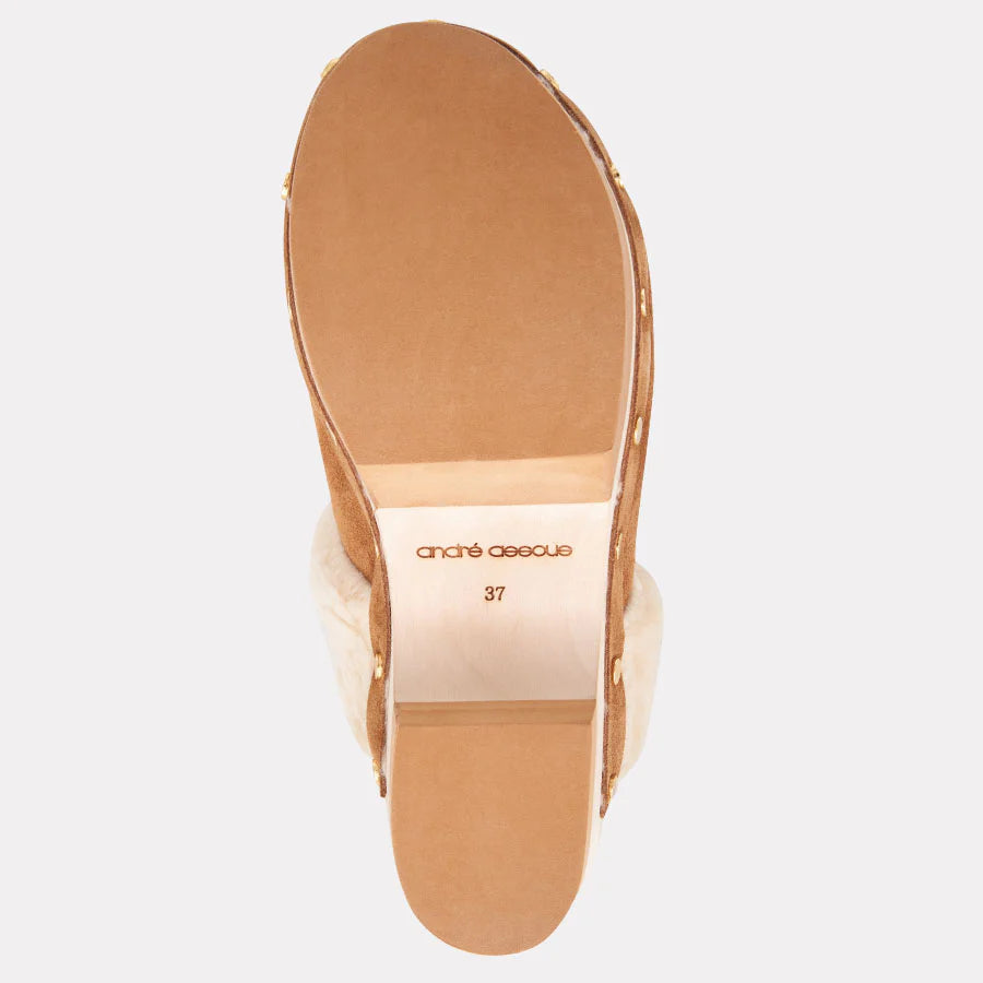 Olivia Faux Suede Clog - Cognac Natural