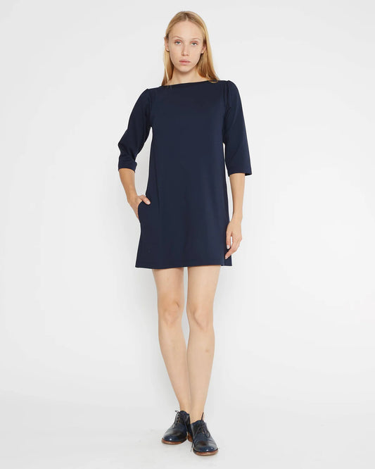 NAVY PONTE KNIT A-LINE DRESS - NAVY