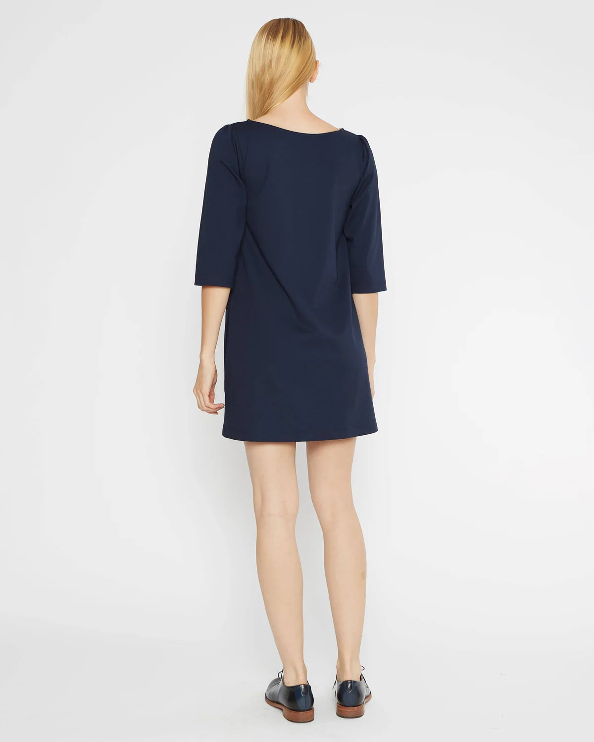 NAVY PONTE KNIT A-LINE DRESS - NAVY