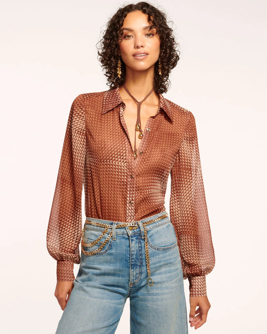 Polly Button Down Blouse - Saddle Geo