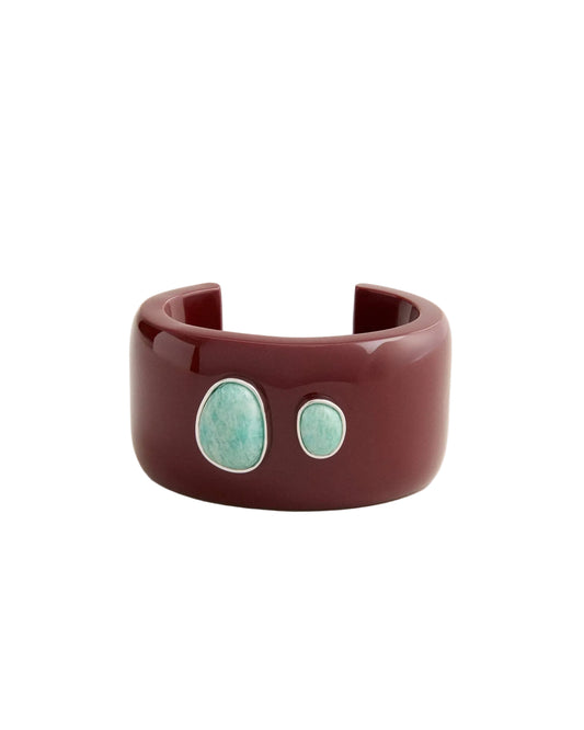 Lanna Cuff - Dark Red with Amazonite