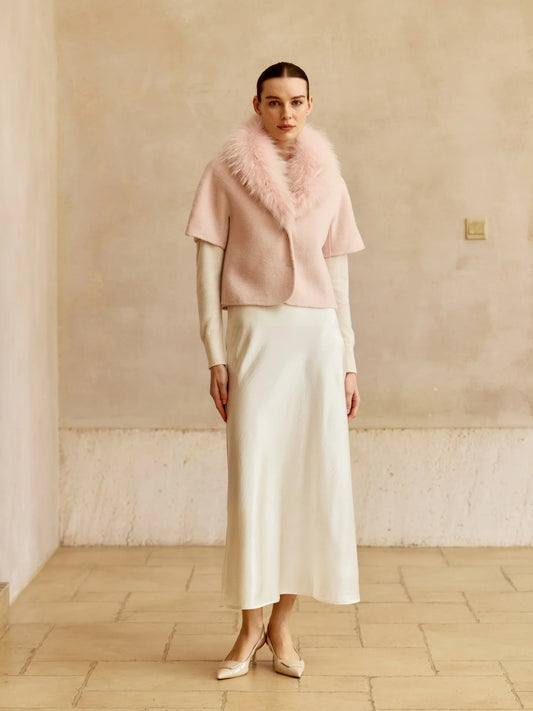 Short-Sleeve Jacket with Fur Collar