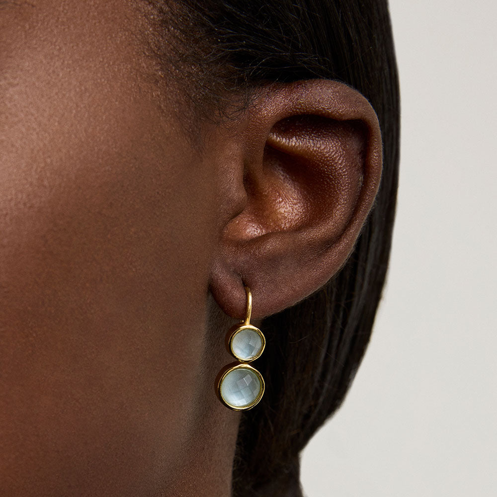 Tulum Double Droplet Earrings - Iridescent Sky Blue/Gold