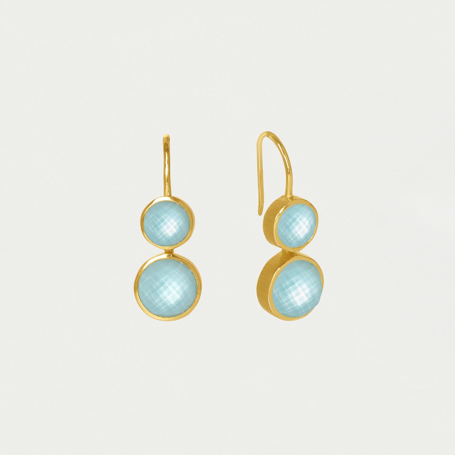 Tulum Double Droplet Earrings - Iridescent Sky Blue/Gold