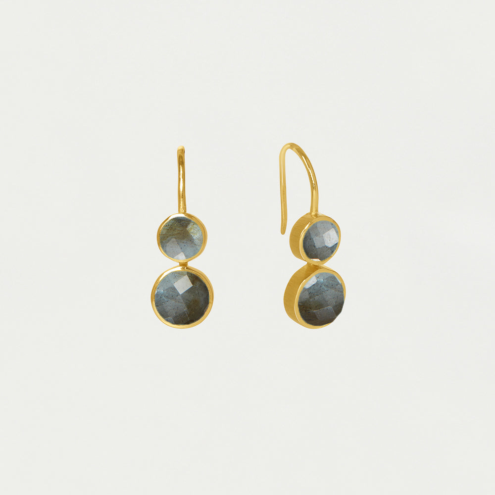 Tulum Double Droplet Earrings - Labradorite/Gold