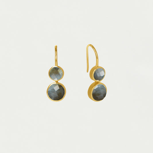 Tulum Double Droplet Earrings - Labradorite/Gold