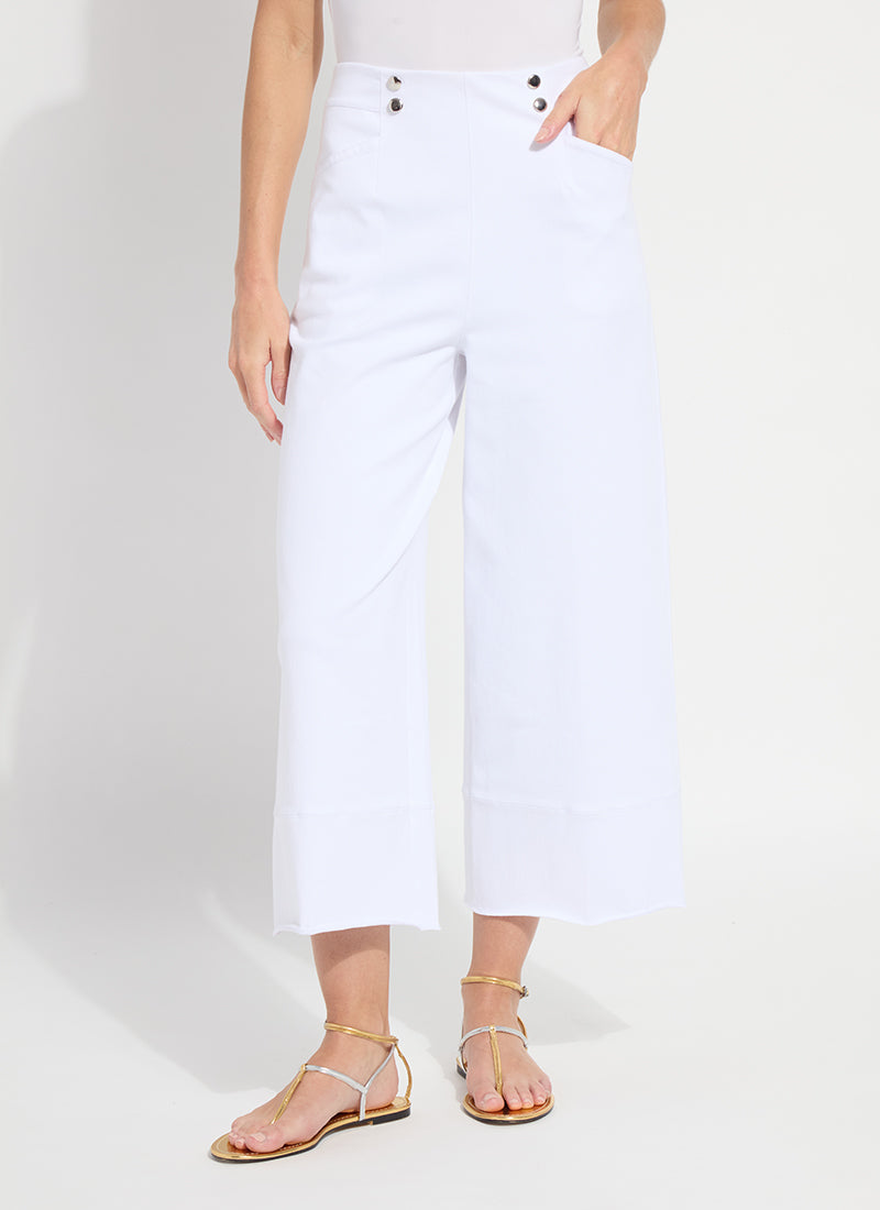 Dion Sailor Crop Palazzo Denim - White